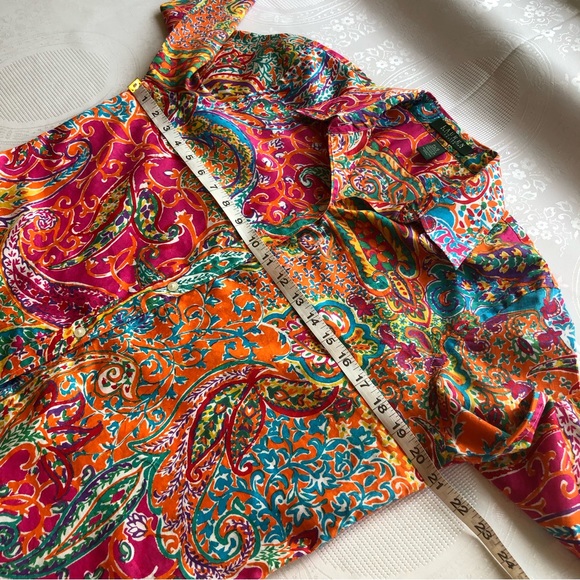 Lauren Ralph Lauren Petite Paisley Multicolored Button-Up Shirt Women’s Size PL - Picture 9 of 16